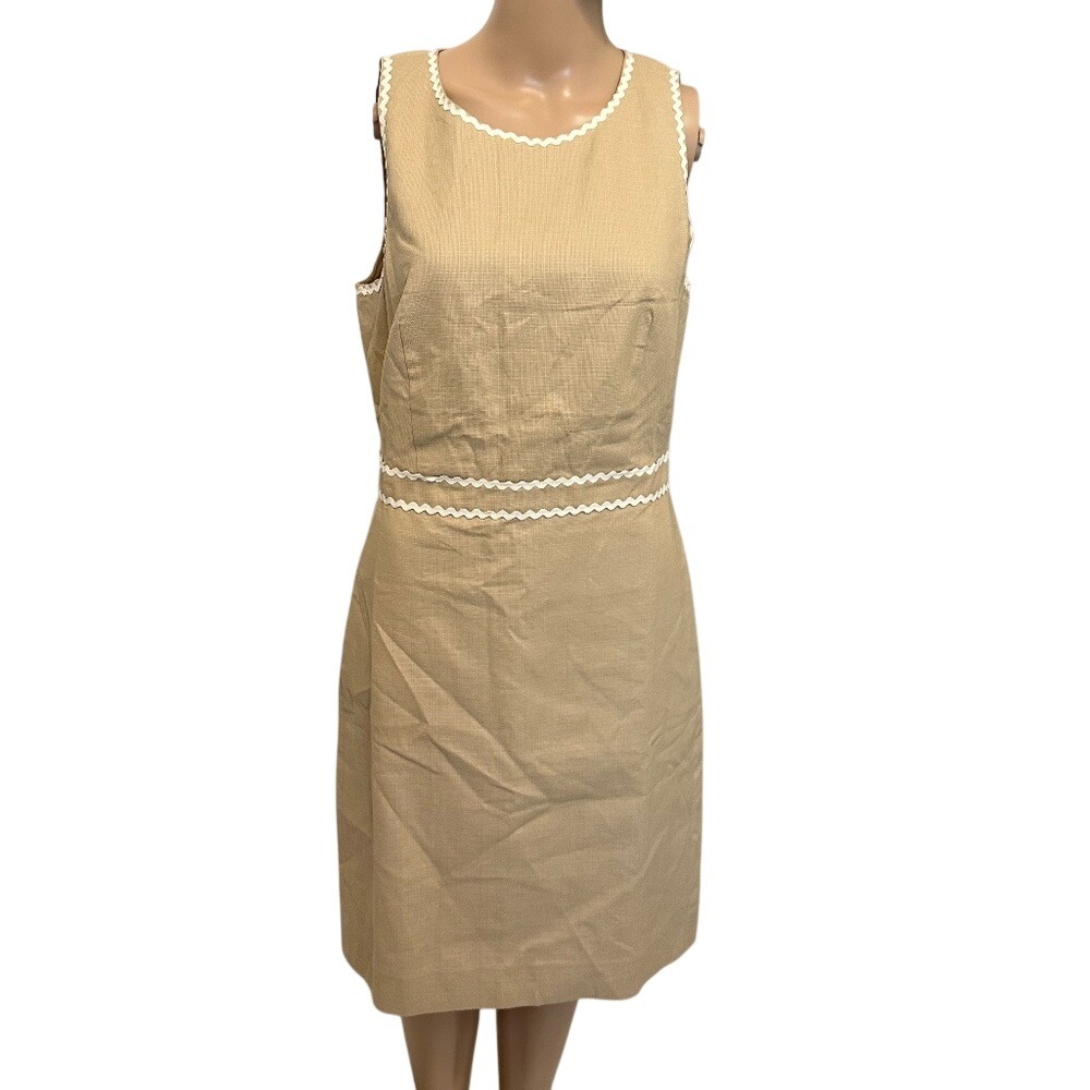J. Crew A-Line Dress Beige Jacquard Scalloped Trim Sleeveless Knee Length Size 6